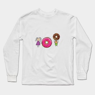 funny girl and boy playing with doughnuts Long Sleeve T-Shirt